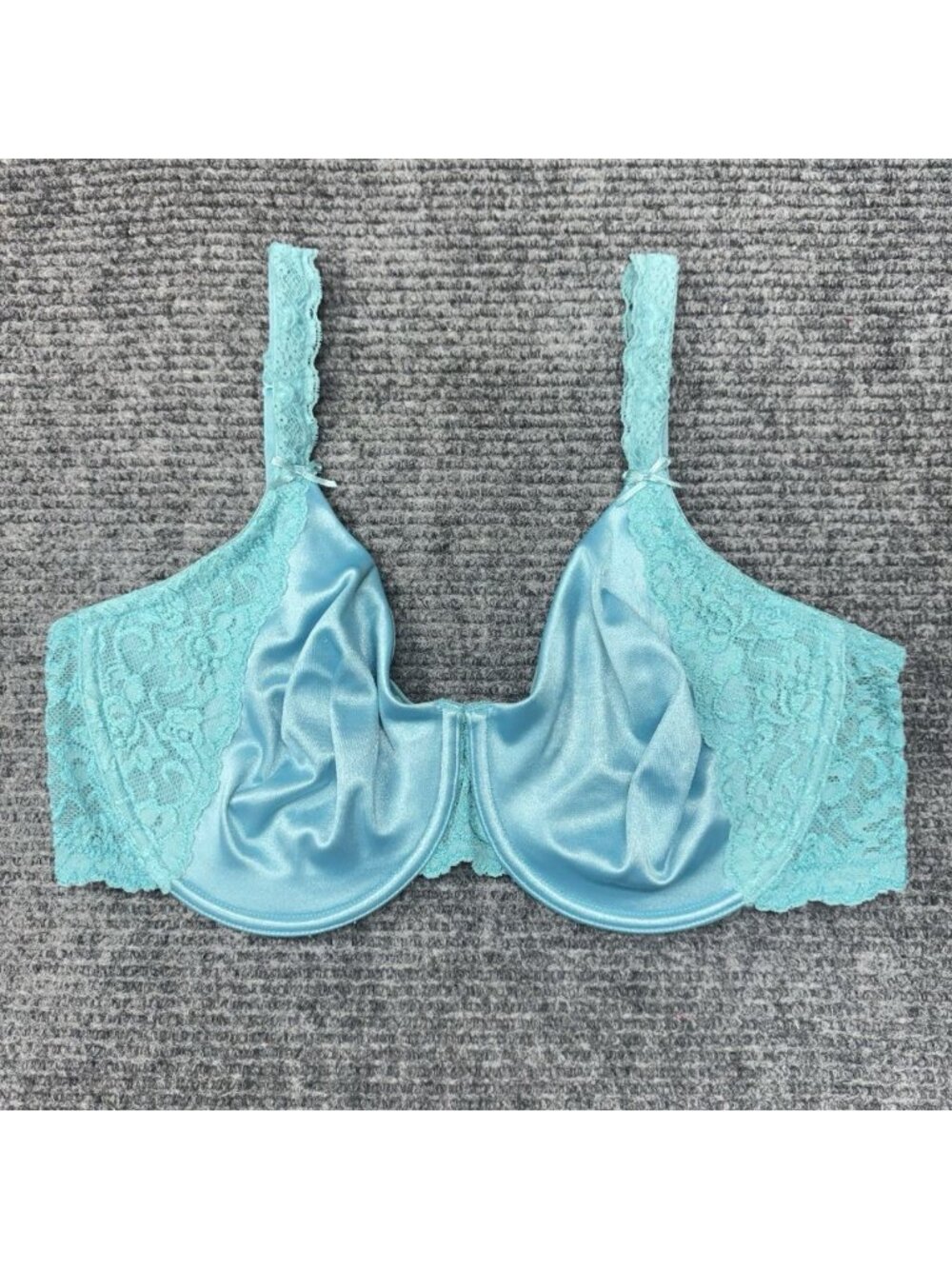 Cacique Lane Bryant Bra 40D Blue Satin Lace Underwire Unlined Full Coverage 0610